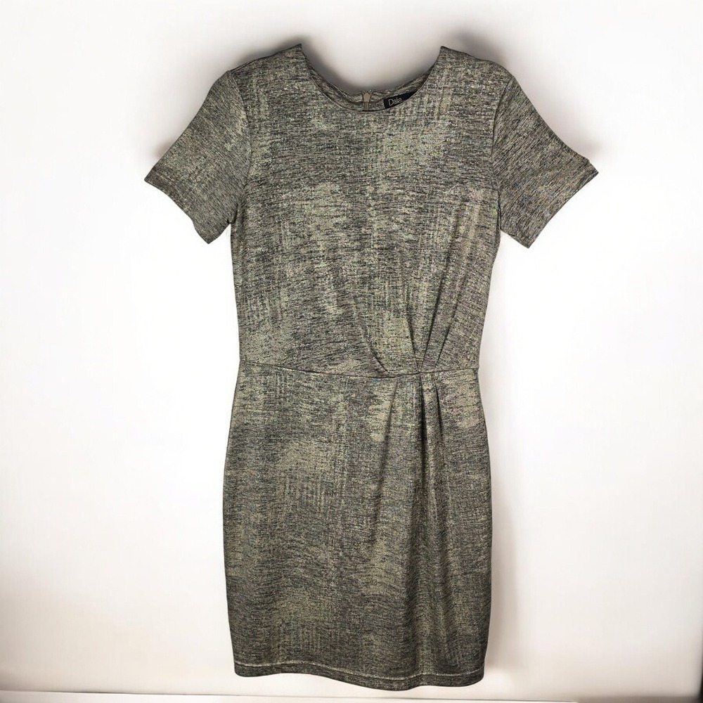 Dalia Dress Women 8 Textured Metallic Knee Length Short Sleeve Twist Front Lined